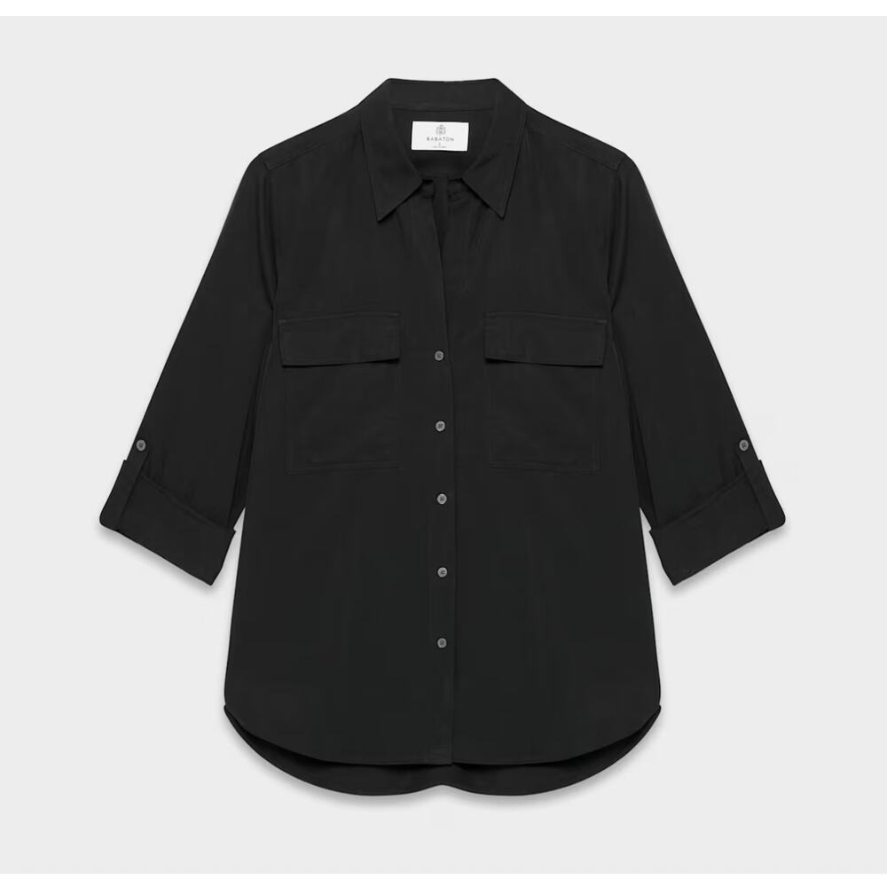 Babaton Utility Button Up Shirt Black TENCEL Lyocell Size Large